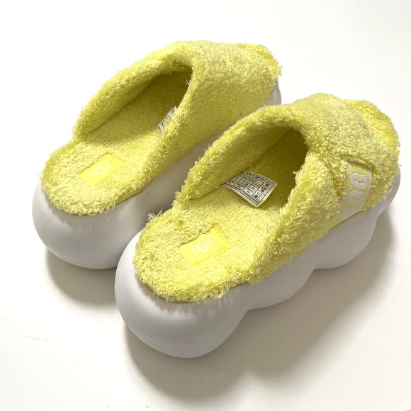UGG Sugarcloud Platform Slide SZ 7 Sunny Yellow Fuzzy Terry Sandal 1138178 NWOB - Picture 8 of 12